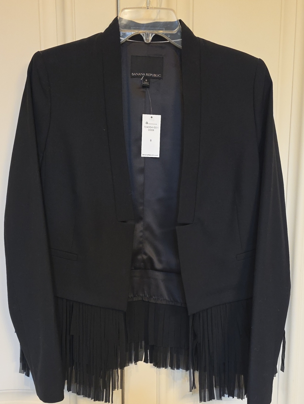 Banana Republic Black Open-Front Blazer with Fringe Hem